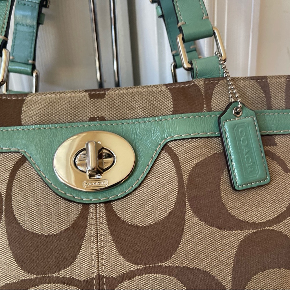 Coach Brown and Green Signature Tote Bag - Picture 3 of 13